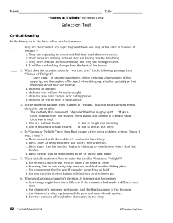 Formal Assessment: Unit 4: Games at Twilight