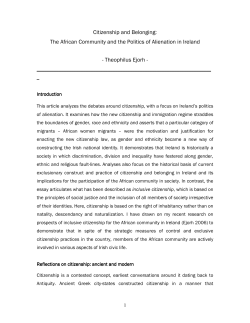Citizenship and Belonging: The African Community and the Politics