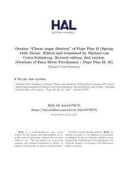 Oration "Clarae atque illustres" of Pope Pius II (Spring 1459