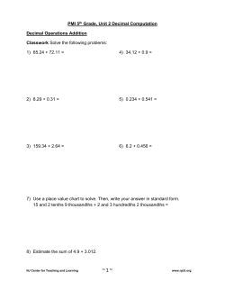 PMI 5th Grade, Unit 2 Decimal Computation Decimal Operations