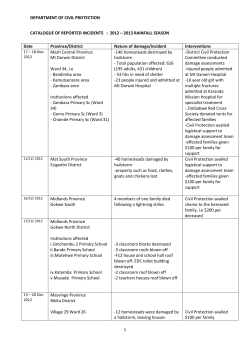 catalogue of incidents 2012