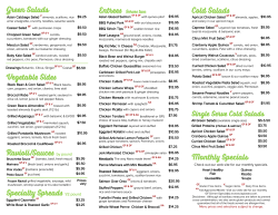 Specialty Spreads 1/2 pound Green Salads Monthly Specials