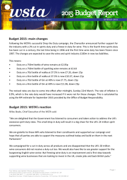2015 Budget Report Budget 2015: WSTA`s reaction