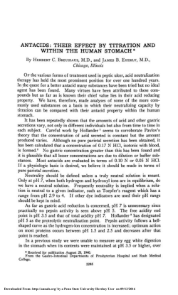 ANTACIDS: THEIR EFFECT BY TITRATION AND WITHIN THE