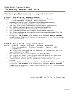 Roaring Twenties Assignment Sheet `13