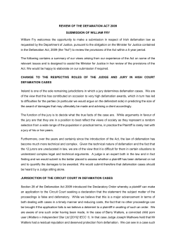 REVIEW OF THE DEFAMATION ACT 2009 SUBMISSION OF