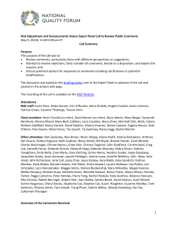 1 Risk Adjustment and Socioeconomic Status Expert Panel Call to
