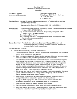 Chemistry 1407 Chemistry for the Health Professions Spring 2016