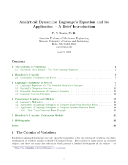 Analytical Dynamics: Lagrange`s Equation and its Application – A