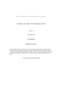 Coinage as `Code` in Ptolemaic Egypt