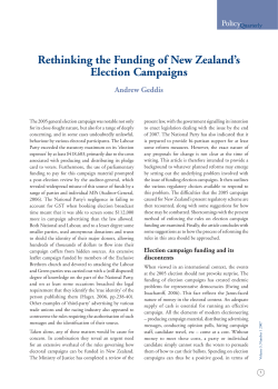 Rethinking the Funding of New Zealand`s Election Campaigns