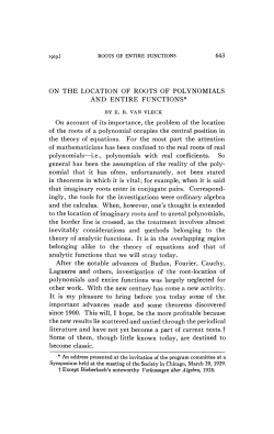 643 ON THE LOCATION OF ROOTS OF POLYNOMIALS AND