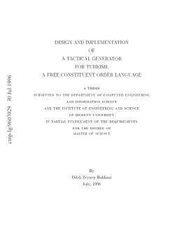 Design and Implementation of a Tactical Generator for Turkish, a