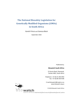 National Biosafety Legislation for GMOs in SA
