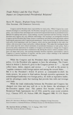 Trade Politics and the Fast Track: Impact on Congressional