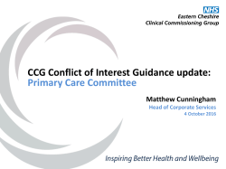 CCG Conflict of Interest Guidance update: Primary Care Committee