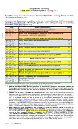 George Mason University CHEM 213 Laboratory Syllabus &ndash; Spring