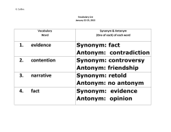1. evidence Synonym: fact Antonym: contradiction 2. contention