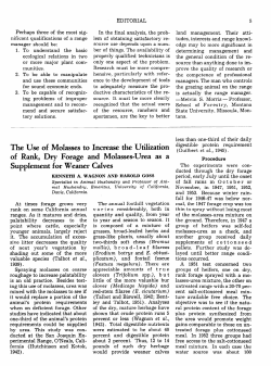 The Use of Molasses to Increase the Utilization of Rank, Dry Forage