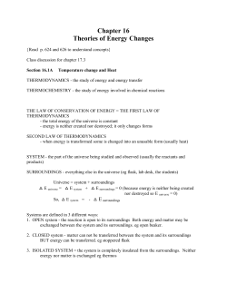 Chapter 16 Theories of Energy Changes