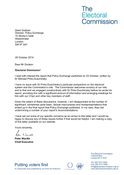 Letter to Policy Exchange