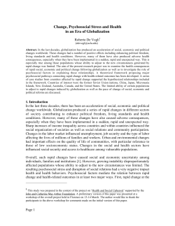 Change, Psychosocial Stress and Health in an Era of Globalization