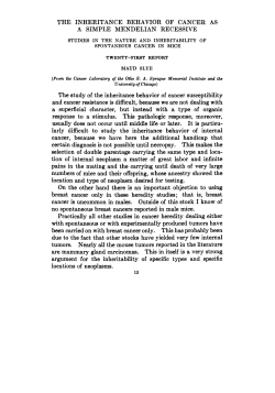 THE INHERITANCE BEHAVIOR OF CANCER