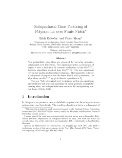 Subquadratic-Time Factoring of Polynomials over Finite Fields&lowast;