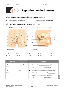 13 Reproduction in humans 13.1 Human reproductive systems