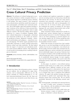 Cross-Cultural Privacy Prediction - Privacy Enhancing Technologies