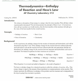 Thermodynamics-Enthalpy of Reaction and Hess`s Law