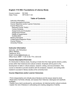 English 1115 WA: Foundations of Literary Study Table of Contents