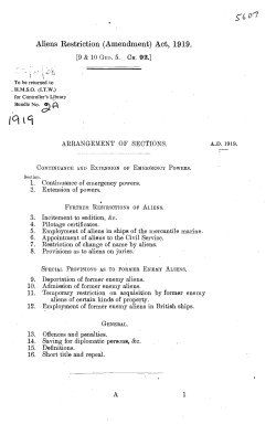 Aliens Restriction (Amendment) Act, 1919.