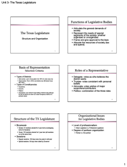 The Texas Legislature Functions of Legislative Bodies Basis of