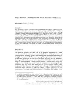 Anglo-American `Traditional Islam` and Its