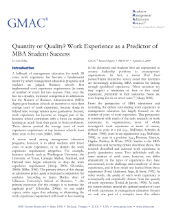 Quantity or Quality? Work Experience as a Predictor of MBA Student