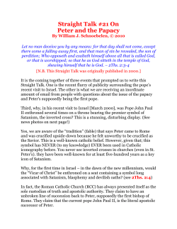 Straight Talk on Peter and Papacy