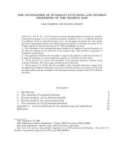 THE CENTRALI ER OF INVARIANT FUNCTIONS AND DIVISION
