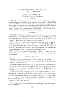 FIBROUS SEPIOLITE FROM YAVAPAI COUNTY, ARIZONA Ar