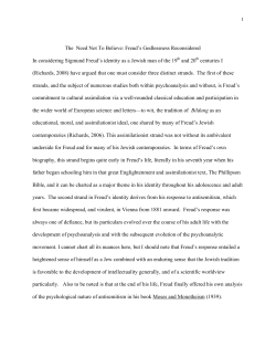 The Need Not To Believe: Freud`s Godlessness Reconsidered In