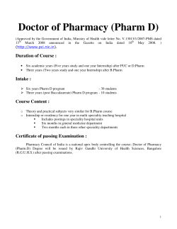 Doctor of Pharmacy (Pharm D) - Visveswarapura Institute of