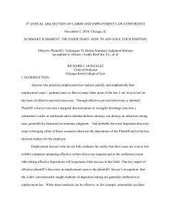 Effective Plaintiff`s Techniques To Defeat Summary Judgment Motions