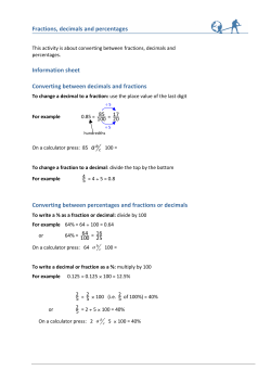 Fraction Decimal Percent Classwork/Homework