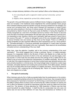 LASALLIAN SPIRITUALITY Today, a simple dictionary definition of