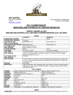AFC NOTES AFC CHAMPIONSHIP: NEW ENGLAND PATRIOTS AT