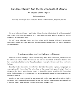 Fundamentalism And the Descendants of Menno