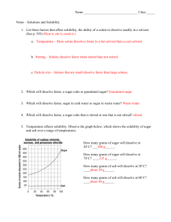 Name Class _____ Notes &ndash; Solutions and Solubility 1