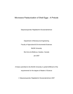 Microwave Pasteurization of Shell Eggs - A Prelude