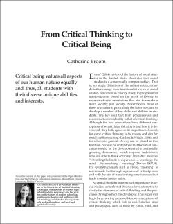 From Critical Thinking to Critical Being