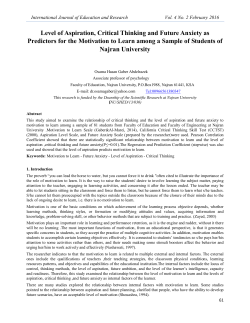 Level of Aspiration, Critical Thinking and Future Anxiety as